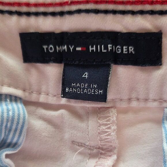 Tommy Hilfiger 5" Inch Classic Stretch Short Size 4 Pink Crest Graphic Spell Out - Picture 5 of 7